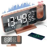 OKWISH Projectieklokken – LED Projectie Wekker Met Instelbare Helderheid, Temperatuurweergave En Schlaftimer – ABS – Roségoud