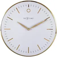Nextime Design Wandklok - Geen Tikkend Geluid! - Goud/Wit- 30cm - Glamour Small -