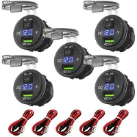 Proride 12V USB Wandcontactdoos Inbouw - 1 USB Poort - Voltmeter - 5V/2.4A - Blauw - Kabel en Zekering - 5 stuks