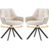 COLAMY Draaibare Eetkamerstoelen met Armleuningen - 360° Draaibaar - Luxe Fluweellook - Ergonomisch Ontwerp - Beige