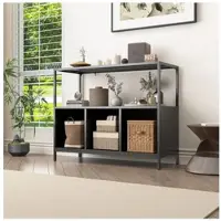 Coemo Ladekast Dressoir Chicago Zwart - Metalen vitrinekast voor de woonkamer - 3 vakken met 2 planken, vitrinekast voor boeken en decoraties - Industrieel dressoir