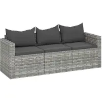 vidaXL Tuinbank 3-zits met kussens poly rattan grijs