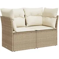 vidaXL Tuinbank 2-zits met kussens poly rattan beige