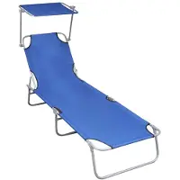 vidaXL Ligbed inklapbaar met luifel aluminium blauw