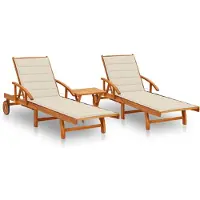 vidaXL Ligstoelen 2 st met tafel en kussens massief acaciahout