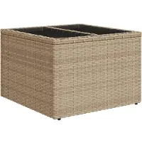 vidaXL Tuintafel met glazen blad 55x55x37 cm poly rattan beige