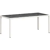 vidaXL Tuintafel met glazen blad 190x90x75 cm poly rattan wit