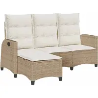 vidaXL Verstelbare tuinbank met kussens L-vormig beige poly rattan
