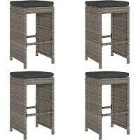 vidaXL Tuinbarkrukken met kussens 4 st poly rattan grijs