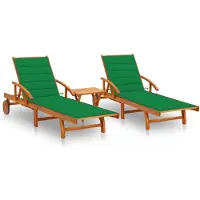 vidaXL Ligstoelen 2 st met tafel en kussens massief acaciahout