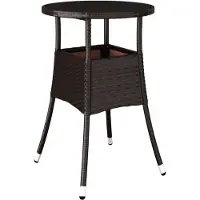 vidaXL Tuintafel Ø60x75 cm gehard glas en poly rattan bruin