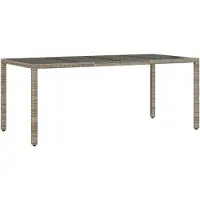 vidaXL Tuintafel met glazen blad 190x90x75 cm poly rattan grijs