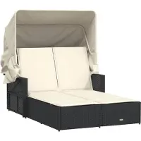 vidaXL Ligbed 2-persoons met luifel en kussens poly rattan zwart