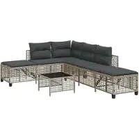 vidaXL 3-delige Loungeset met kussens poly rattan lichtgrijs