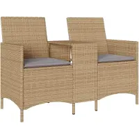 vidaXL Tuinbank 2-zits met tafel en kussens poly rattan beige