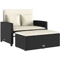 vidaXL Tuinbank 2-zits met kussens poly rattan zwart
