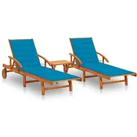 vidaXL Ligstoelen 2 st met tafel en kussens massief acaciahout