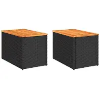 vidaXL Tuinbijzettafels 2 st 55x34x37 cm hout poly rattan zwart