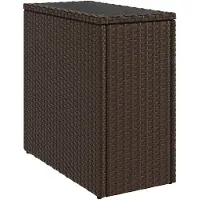 vidaXL Tuinbijzettafel met glazen blad 58x27,5x55 cm poly rattan bruin