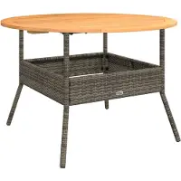 vidaXL Tuintafel met acaciahouten blad Ø110x71 cm poly rattan grijs