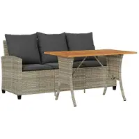 vidaXL Tuinbank 3-zits met kussens & tafel poly rattan lichtgrijs