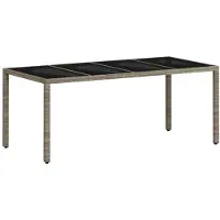 vidaXL Tuintafel met glazen blad 190x90x75 cm poly rattan lichtgrijs