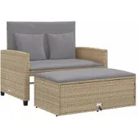 vidaXL Tuinbank 2-zits met kussens poly rattan beige