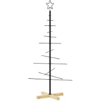 vidaXL Kerstdecoratie kerstboom met houten basis 120 cm metaal zwart