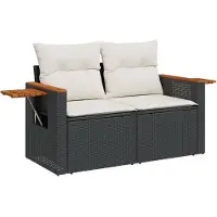 vidaXL Tuinbank 2-zits met kussens poly rattan zwart
