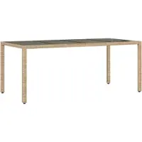 vidaXL Tuintafel met glazen blad 190x90x75 cm poly rattan beige