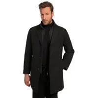 JP 1880 - Heren - Mantel wolmix gewatteerd inzetstuk reverskraag - Zwart - Maat XL