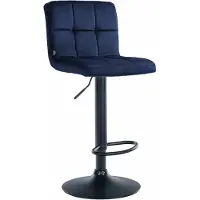 CLP Peru Barkruk - Met rugleuning - Voetsteun - Fluweel - Velvet - zwart/blauw