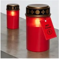 Novaliv 2 stuks graflichten LED zonder batterij en timer 6/18 graflichten rood langdurige graflicht LED kaarsen flikkerende vlam grafkaars gedenkkaars graflantaarn eeuwig licht rouwkaars