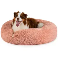 OEM Donut hondenbed, zacht pluche & verhoogde rand 100 cm roze