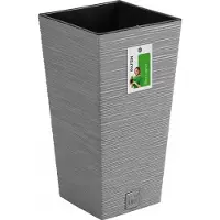 Prosperplast Plantenpot/bloempot Furu Stripes - voor buiten - kunststof - lichtgrijs - vierkant - D20 x H38 cm - Planten