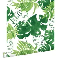 ESTAhome behang geschilderde tropische jungle bladeren tropisch junglegroen - 53 cm x 10.05 m - 138887