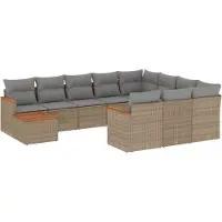 vidaXL 11-delige Tuinset met kussens poly rattan beige