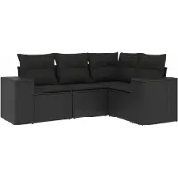 vidaXL 4-delige Loungeset met kussens poly rattan zwart
