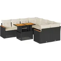 vidaXL 9-delige Loungeset met kussens poly rattan acacia zwart