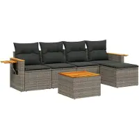 vidaXL 6-delige Loungeset met kussens poly rattan grijs