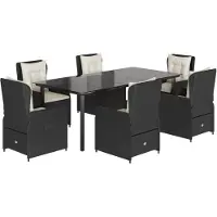 vidaXL 7-delige tuinset met kussens, zwart, van polyrotan