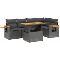 vidaXL 6-delige tuinmeubelset met kussens, zwart, polyrotan
