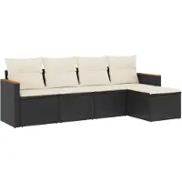 vidaXL 5-delige tuinmeubelset met kussens, zwart, polyrotan