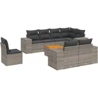 vidaXL 9-delige Loungeset met kussens poly rattan grijs