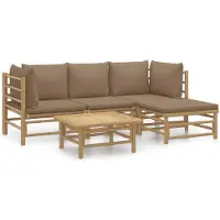 vidaXL 5-delige Loungeset met kussens bamboe taupe