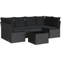 vidaXL 7-delige Loungeset met kussens poly rattan zwart