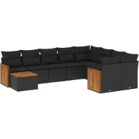 vidaXL 10-delige Loungeset met kussens poly rattan zwart