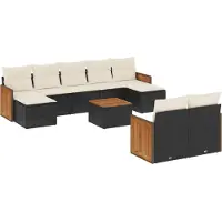 vidaXL 10-delige loungeset voor de tuin met kussens, zwart, polyrotan