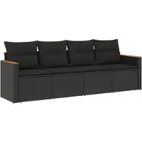 vidaXL 4-delige tuinmeubelset met kussens, zwart, polyrotan