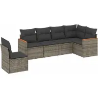 vidaXL 6-delige Loungeset met kussens poly rattan grijs